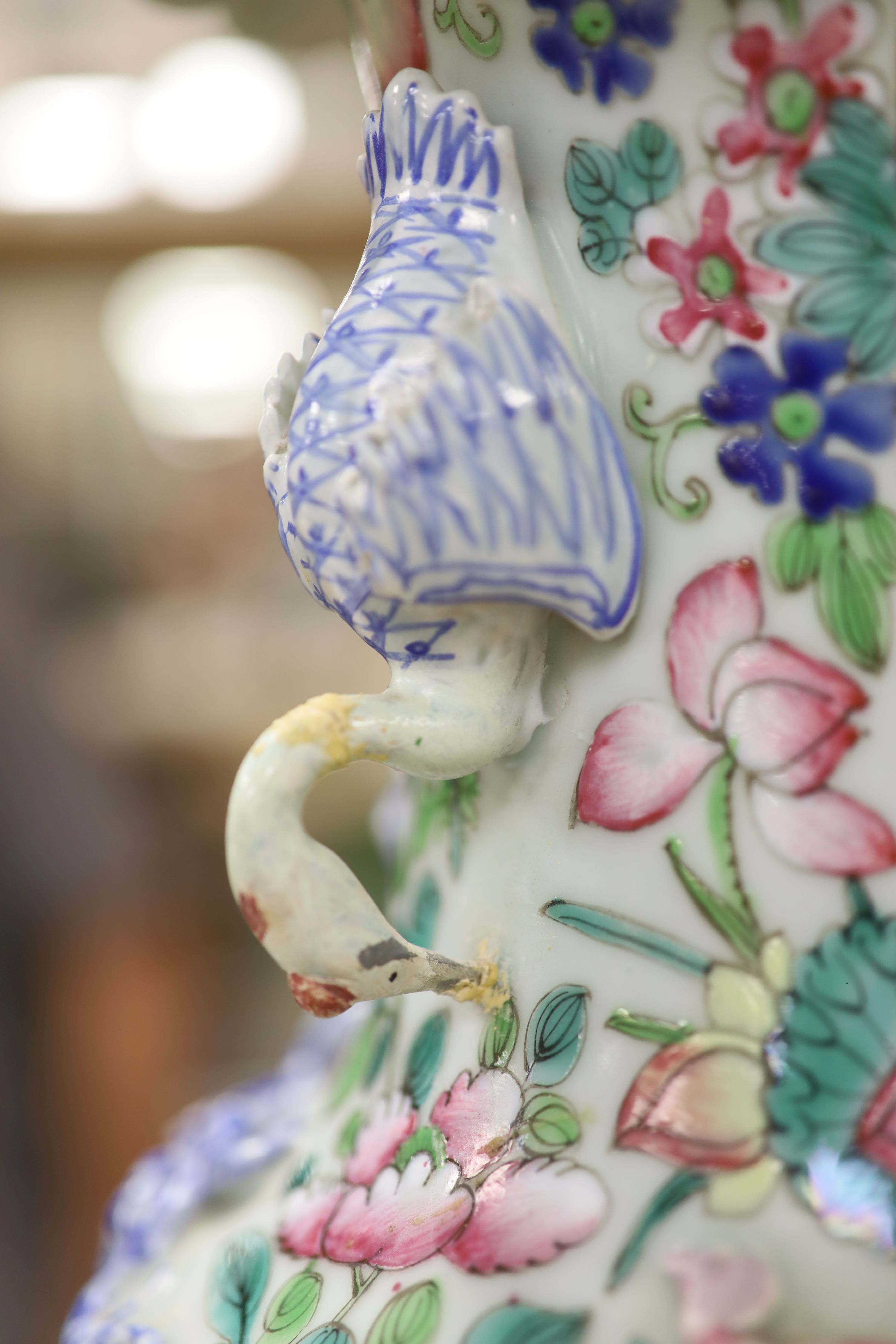 Two 19th century Chinese famille rose vases, tallest 45cm